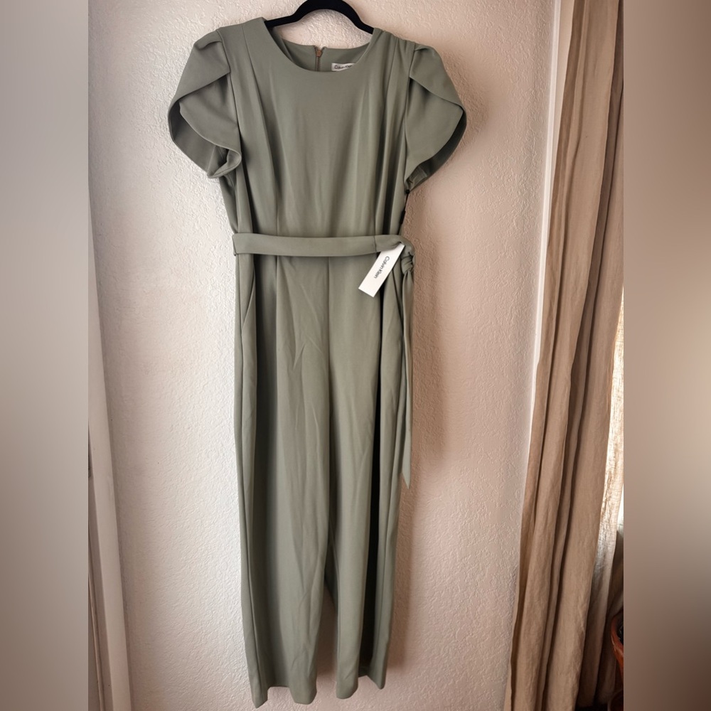 Calvin Klein Flutter Sleeve Belted Jumpsuit